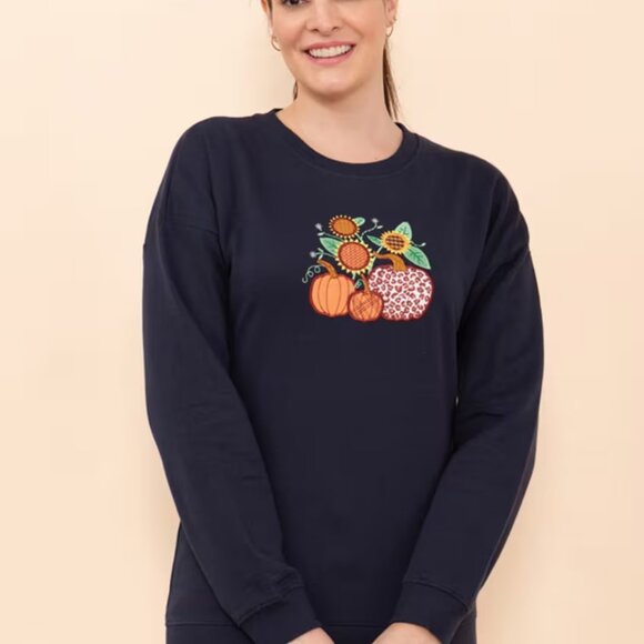 NEW 🍁 Autumn Black Pumpkin and Sunflower Fleece Knit Sweatshirt 100% Cotton- M - Picture 10 of 10